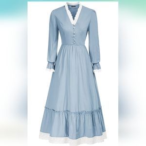 Scarlet Darkness Women Pioneer Colonial Costume V Neck Prairie Civil War Dresses